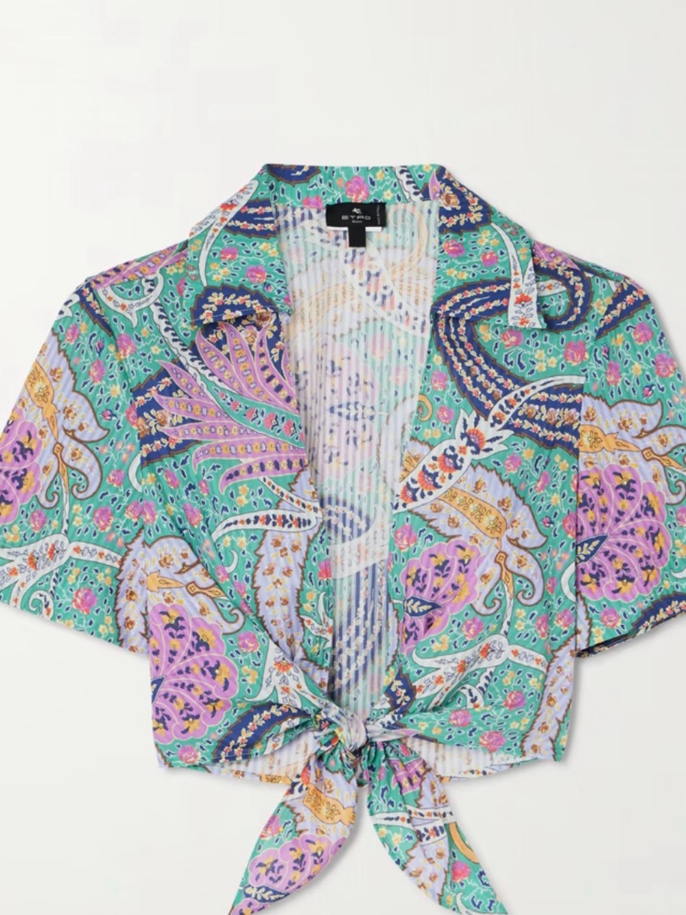 Etro Floral Paisley Print Scarf top in Mint, Lavender & Pink